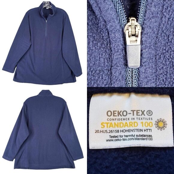 Lands End Pullover Fleece Women’s Plus Size 2X Quarter Zip Blue Long Sleeve - Picture 1 of 9
